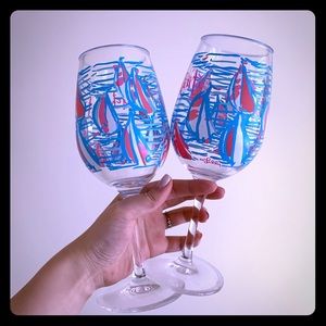 Lilly Pulitzer sailboat wine cups glasses